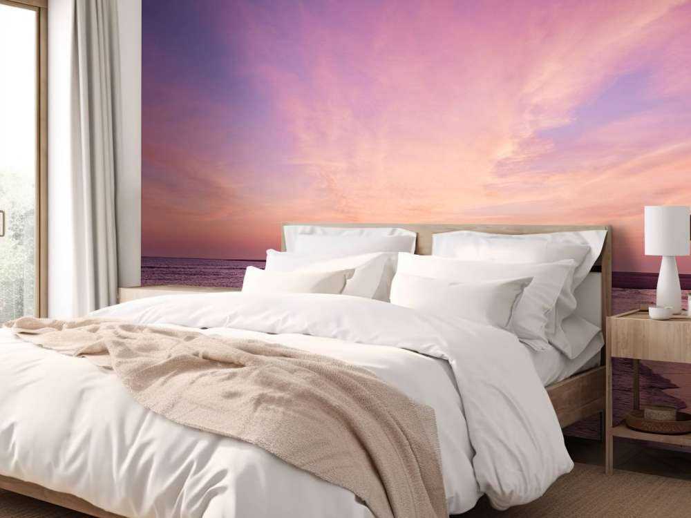 Plage avec coucher de soleil rose