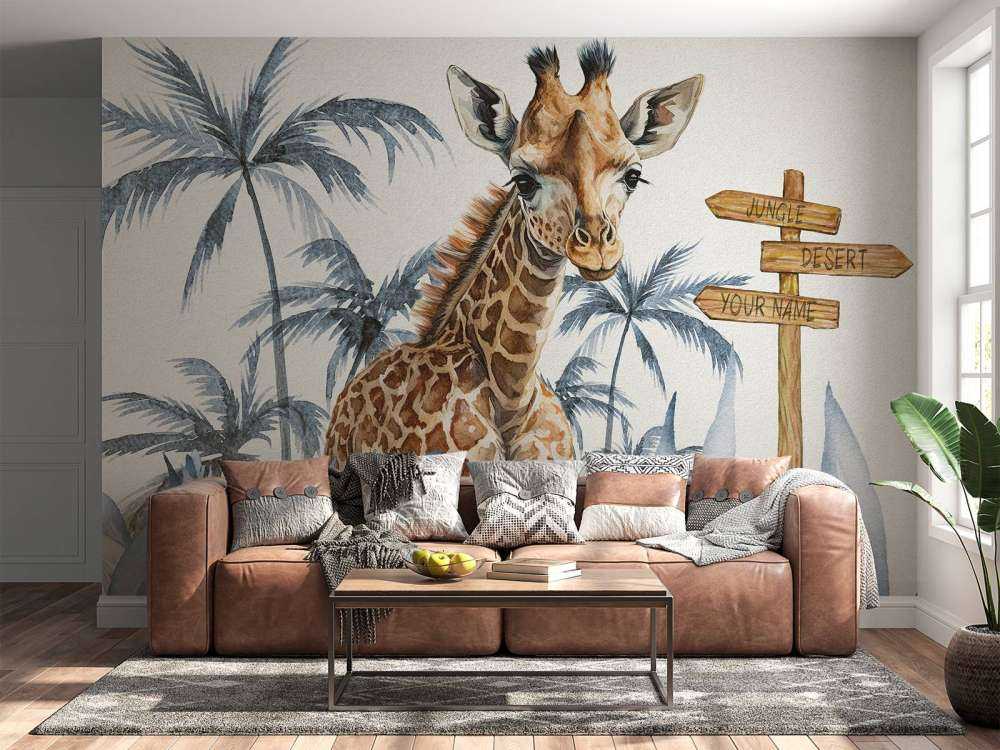 Bébé girafe dans la jungle bleue