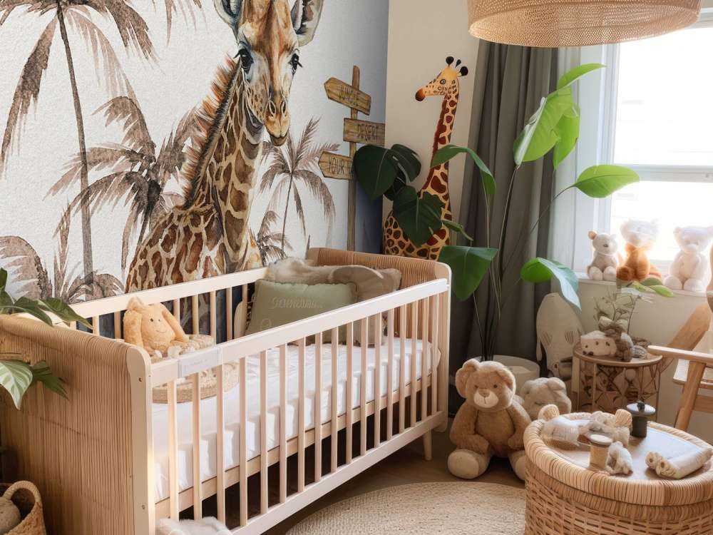 Bébé girafe dans la jungle taupe