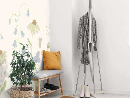 Champ de fleurs en hauteur beige, vieux rose, vert et lilas