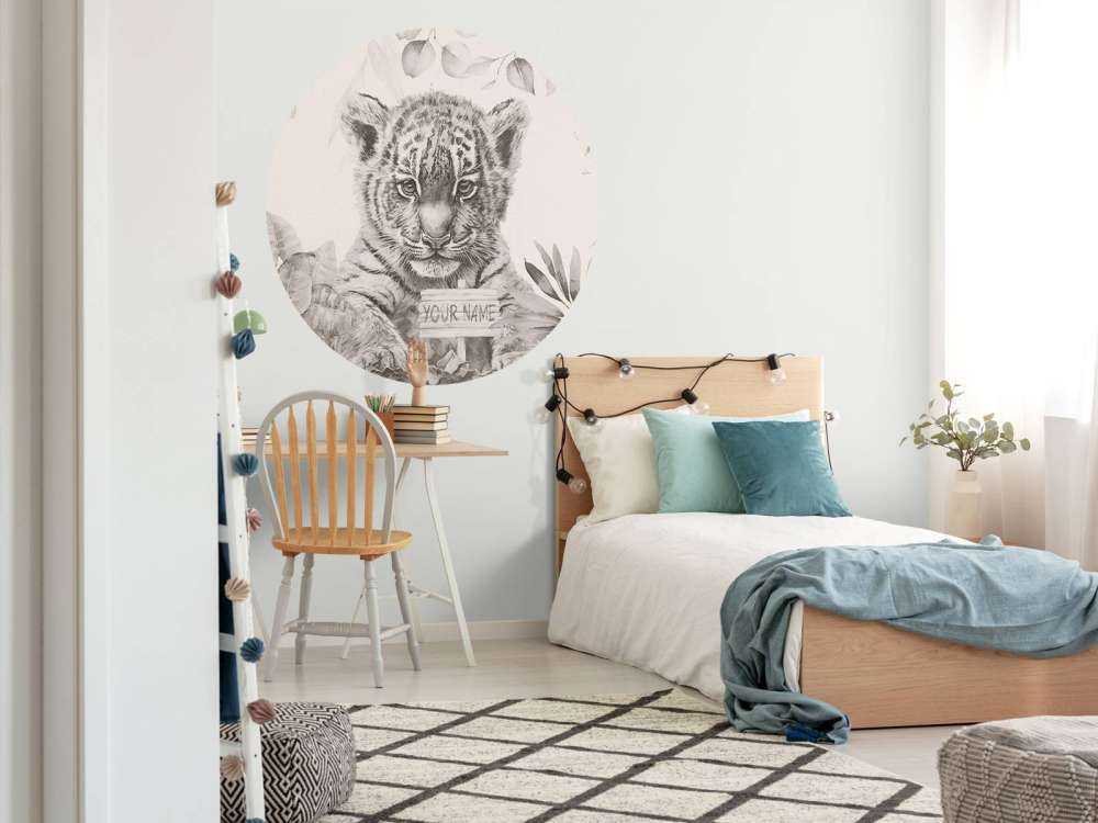 Tigre mignon avec des plantes beige