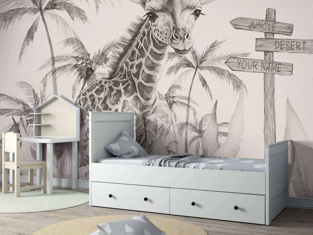 Bébé girafe dans la jungle beige