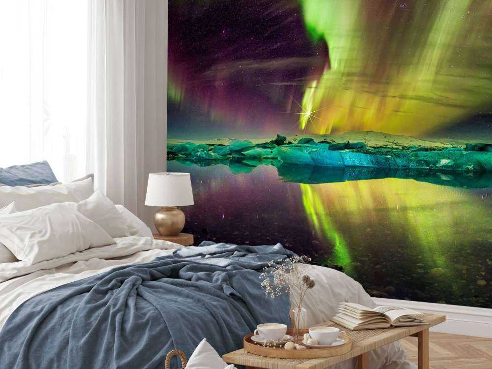 Aurores boréales à Jökulsárlón