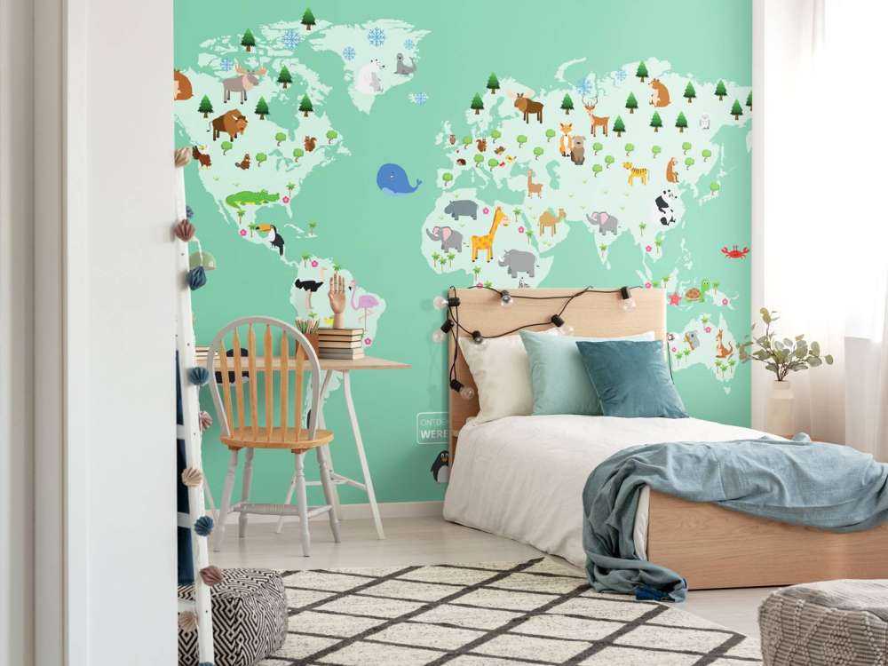 Carte du monde pour les enfants en vert