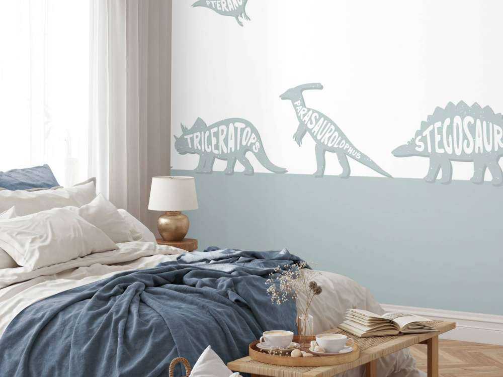 Dinosaures avec texte en bleu