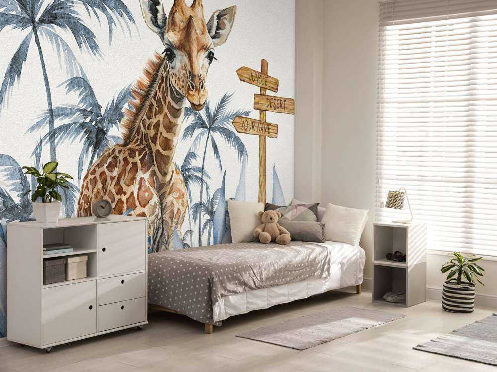 Bébé girafe dans la jungle bleue