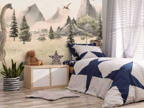 Paysage avec dinosaures en beige