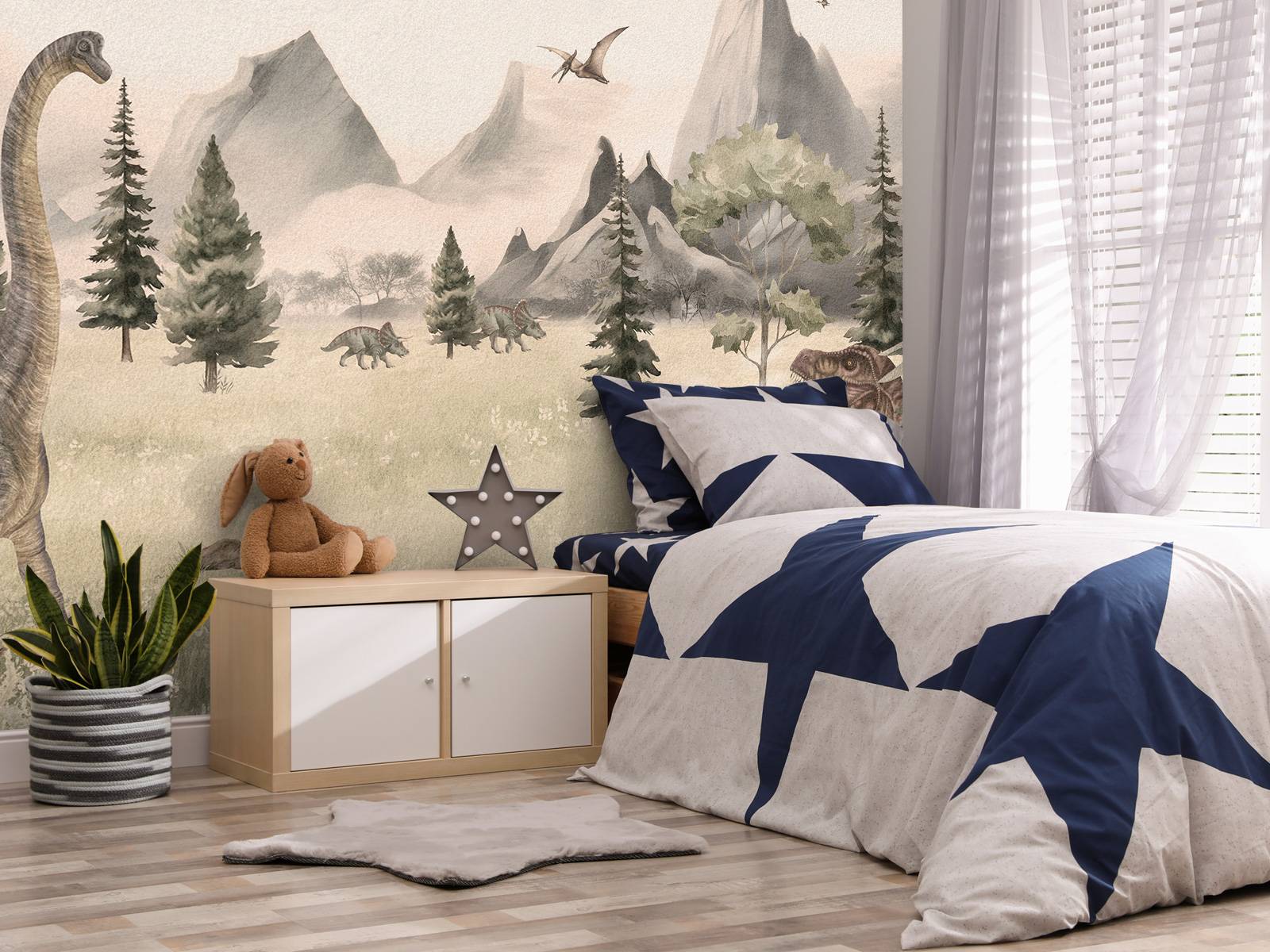 Paysage avec dinosaures en beige