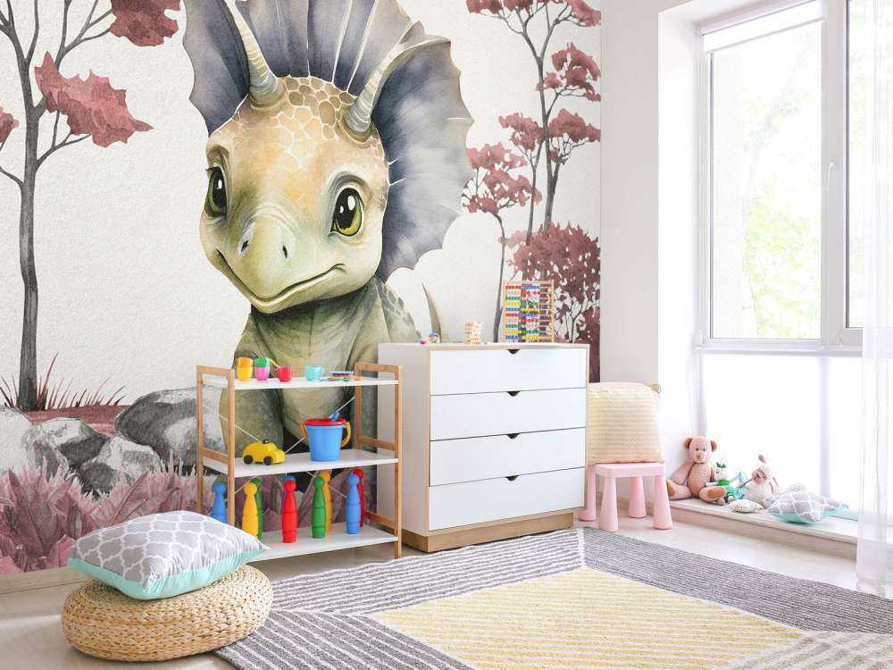 Bébé tricératops dans la jungle rose