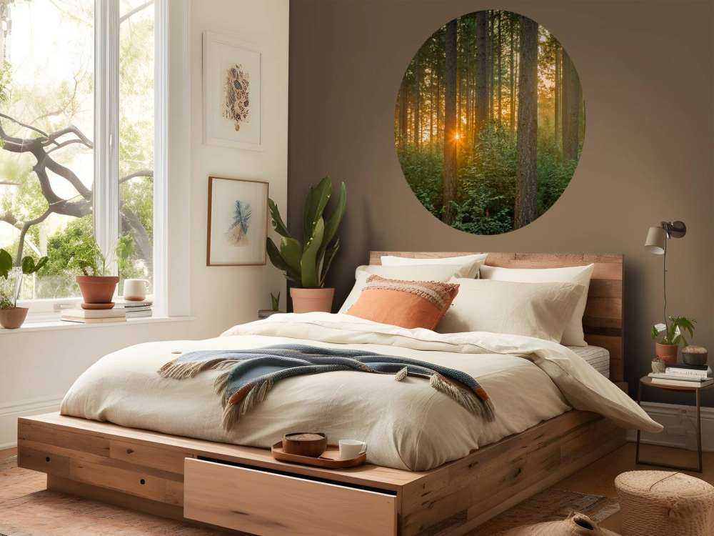 Rayons de soleil dans une forêt de conifères