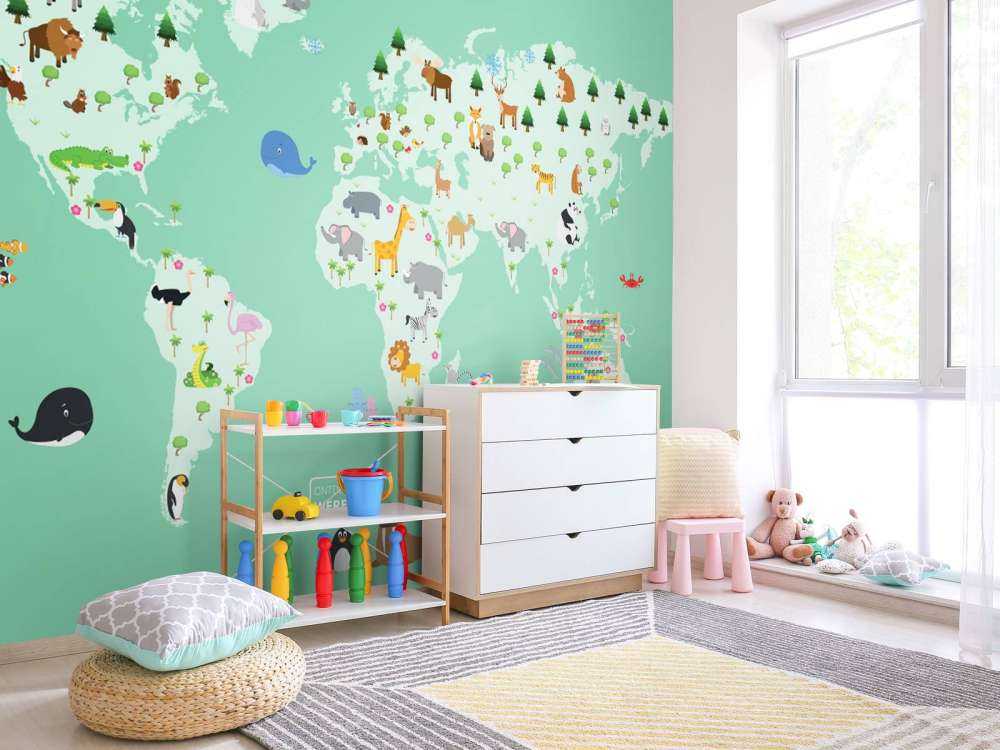 Carte du monde pour les enfants en vert