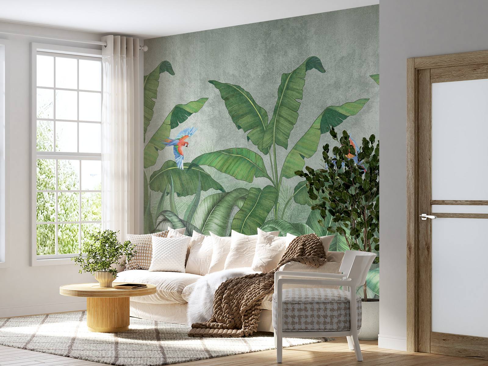 Feuilles tropicales sur du béton
