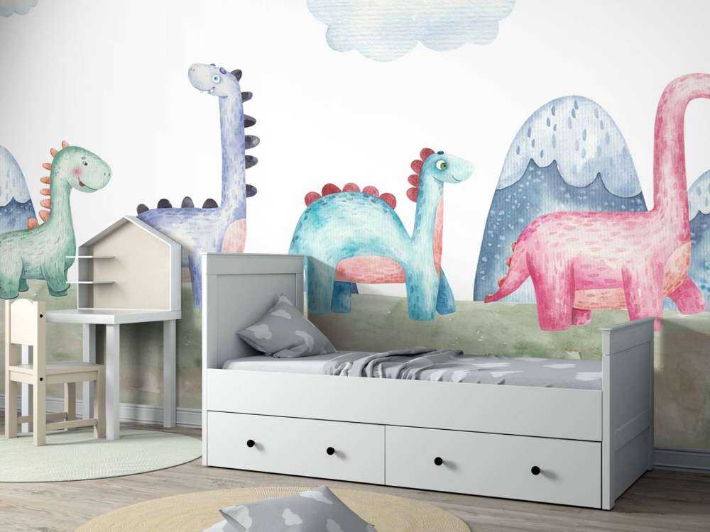 Panorama de dinosaures à l'aquarelle