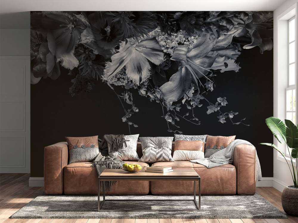 Tête de lit Floral noir et blanc