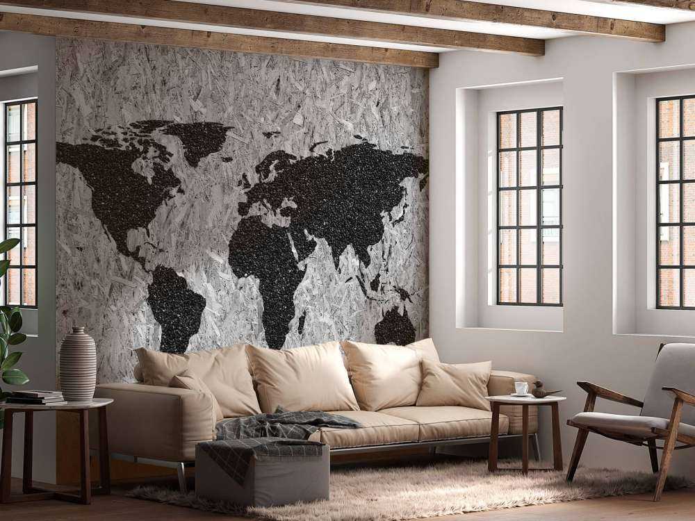 Carte du monde noire sur fond blanc