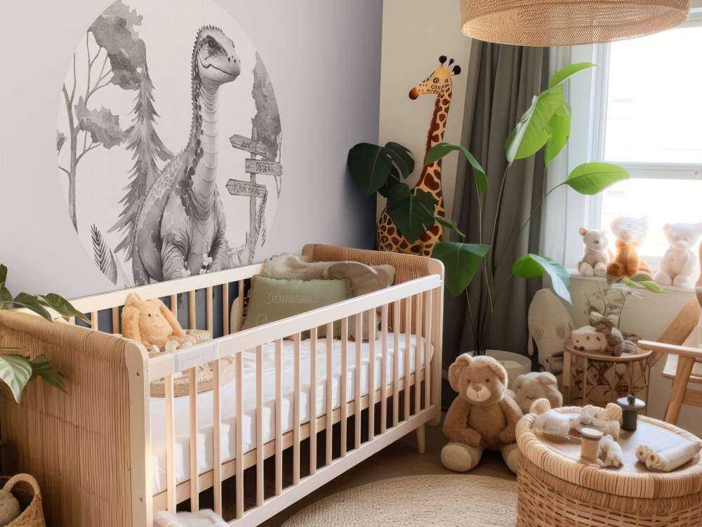 Bébé brachiosaure dans la jungle beige