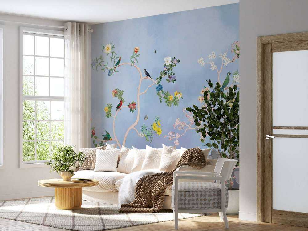 Oiseaux dans le jardin Panorama bleu