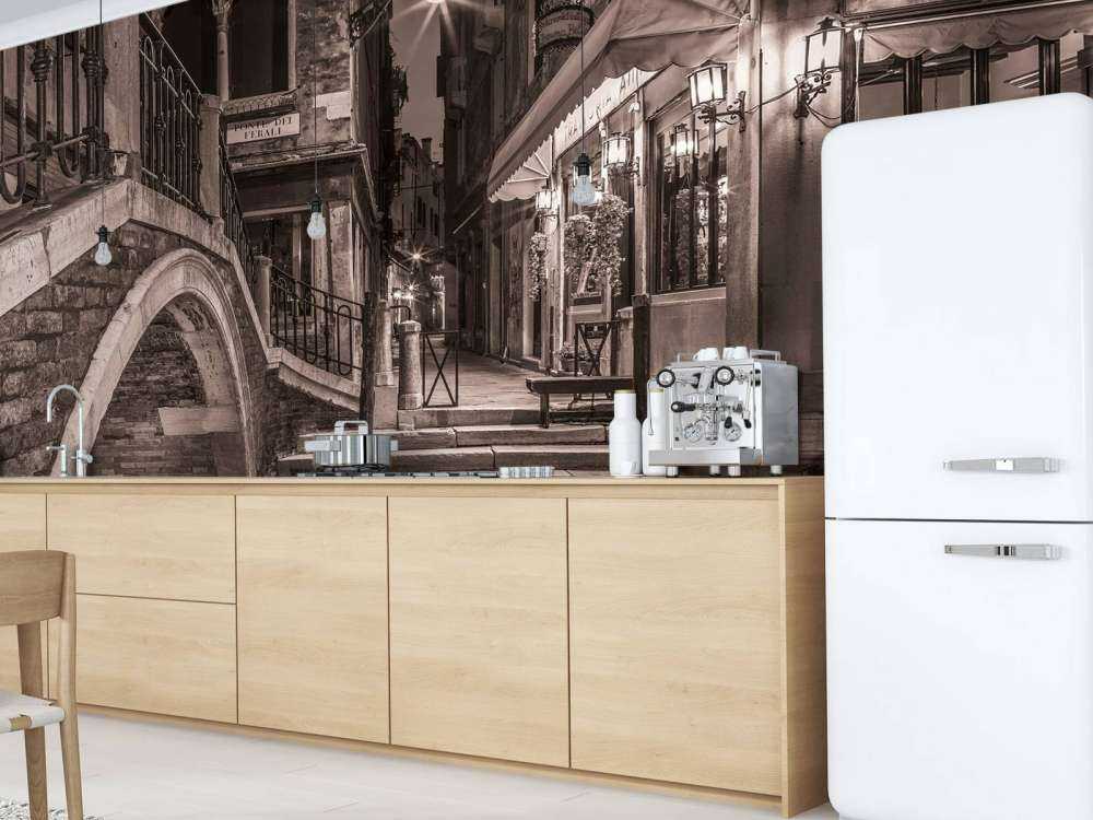 Gondolas moored along the canal, Venice, Italy