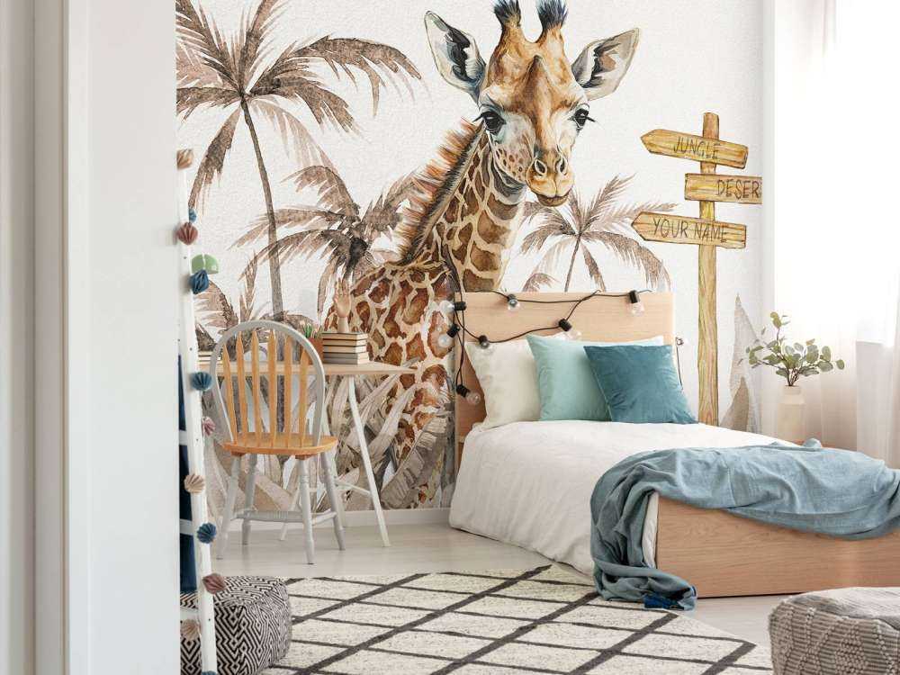 Bébé girafe dans la jungle taupe