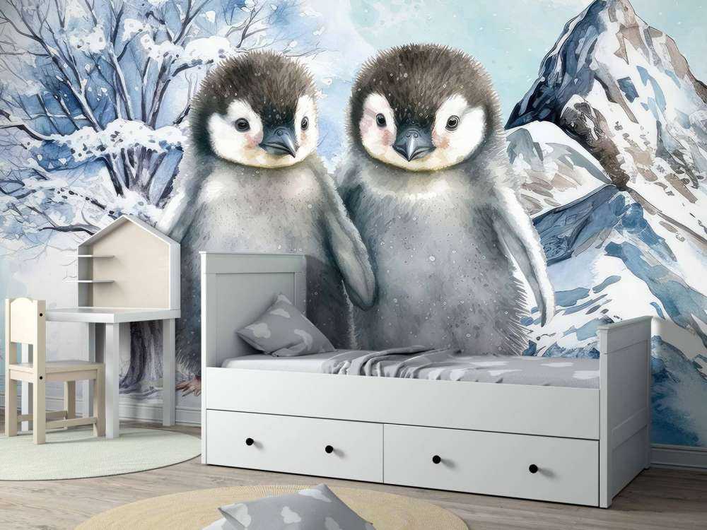 Des pingouins ombragés dans un paysage d'hiver