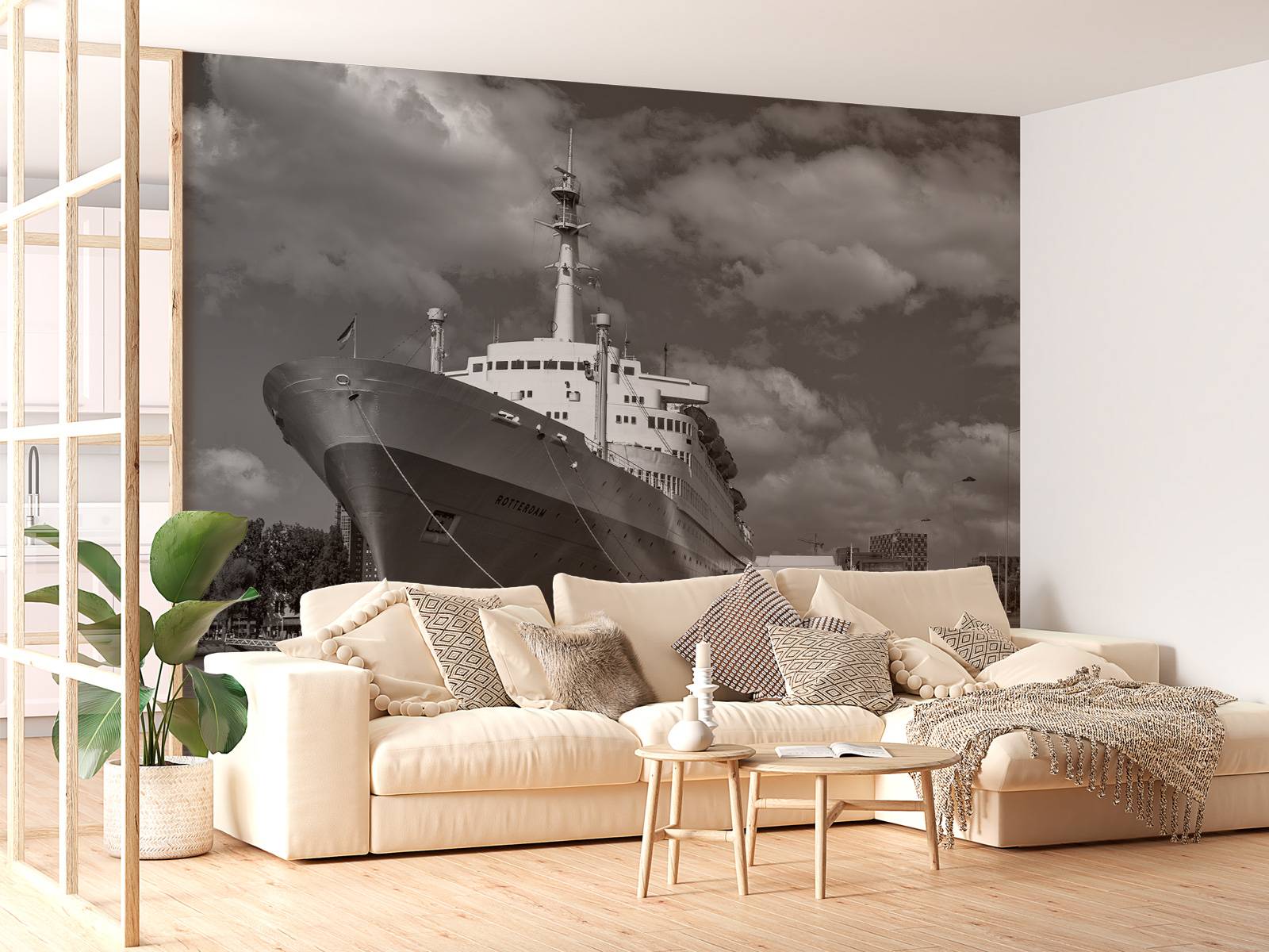 Ancien navire à vapeur le SS Rotterdam en noir et blanc  