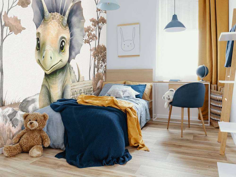 Bébé tricératops dans la jungle taupe