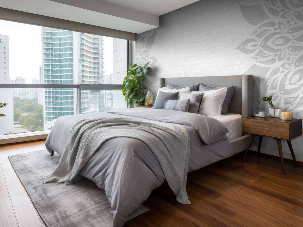 Mandala gris blanc fleuri