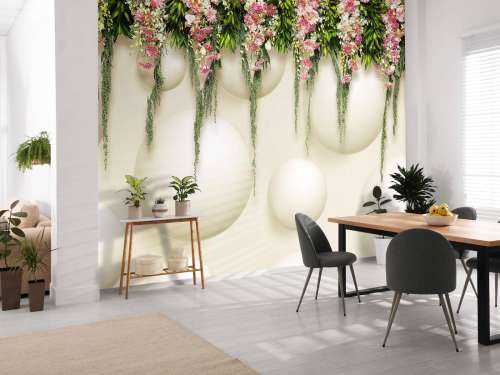 Fleurs roses suspendues sur un mur en 3D