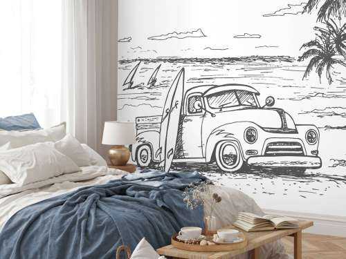 Plage dessinée en noir et blanc