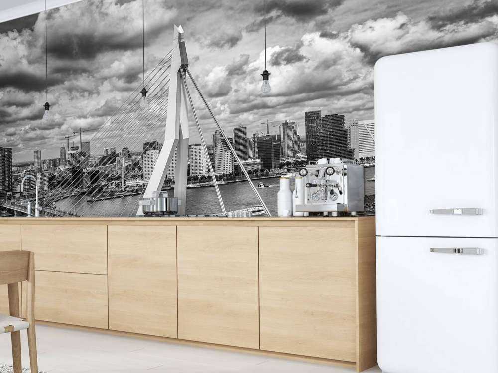 Le centre ville de Rotterdam depuis une grande hauteur en noir et blanc 