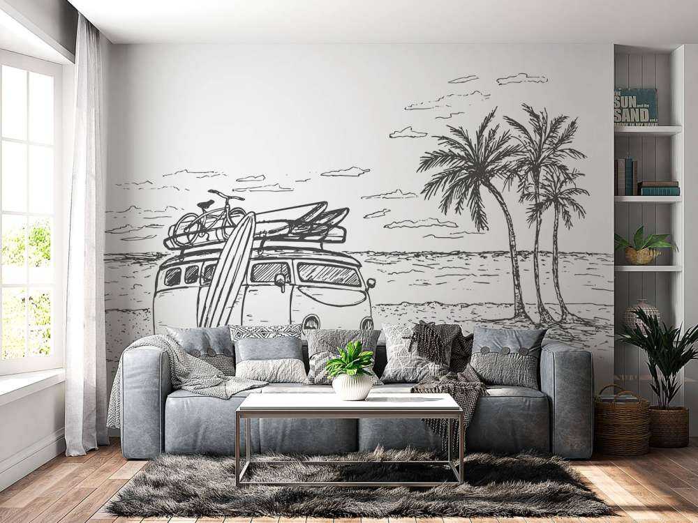 Dessin de plage en noir et blanc
