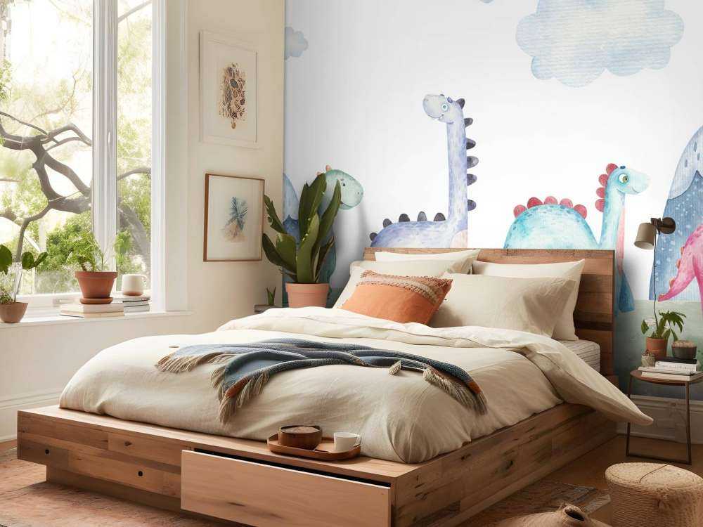 Panorama de dinosaures à l'aquarelle
