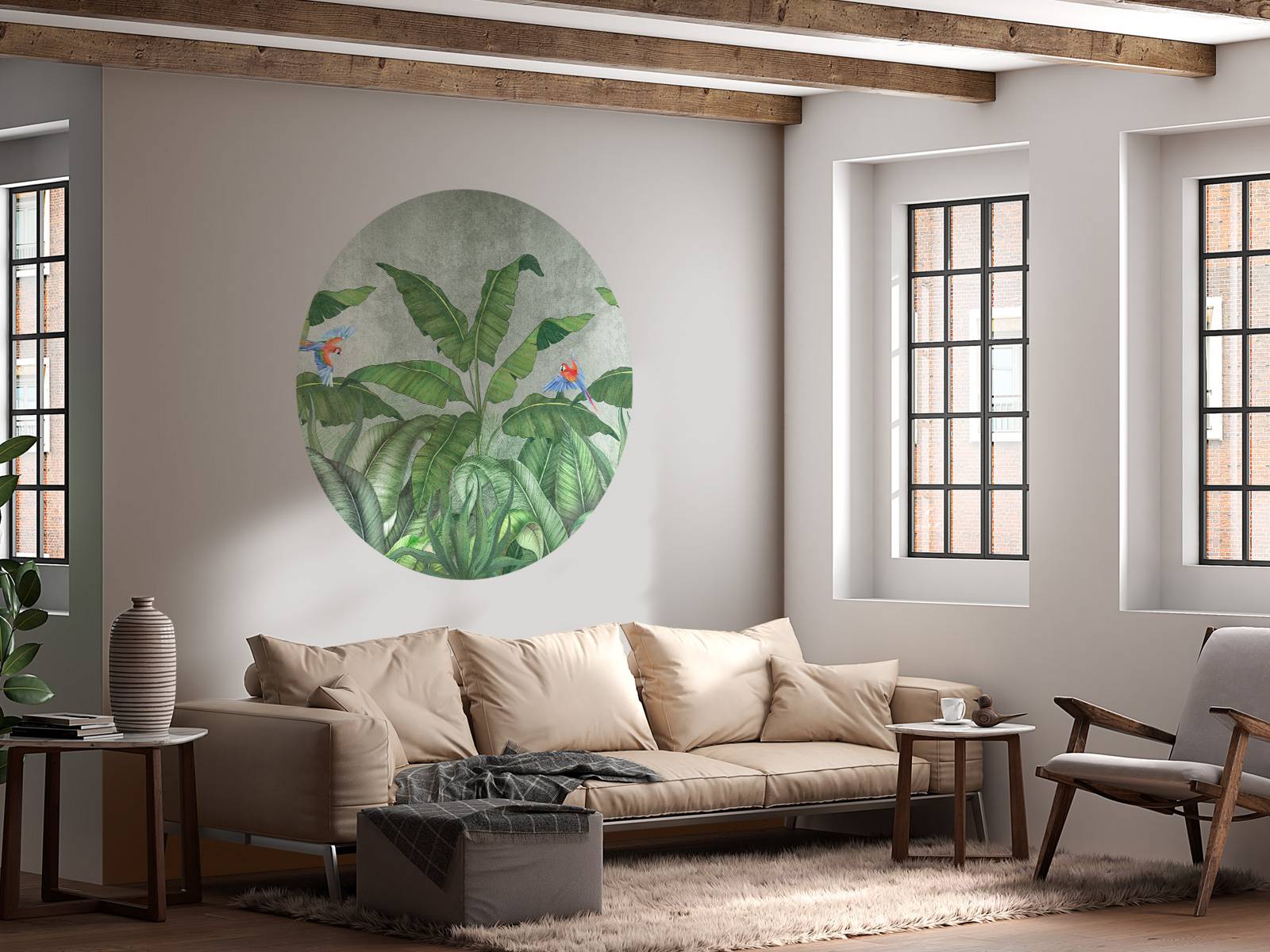 Feuilles tropicales sur du béton