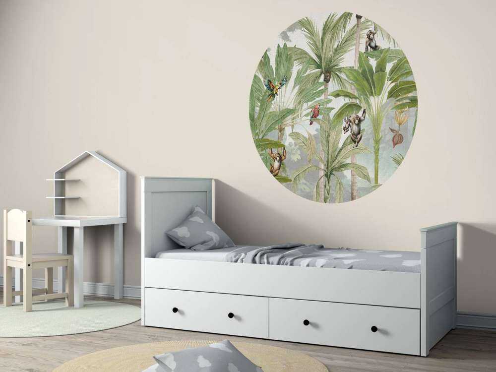 Jungle avec singes et perroquets en couleur