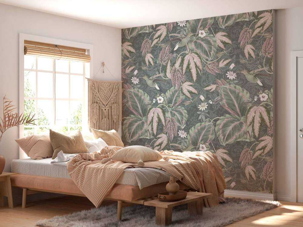 Oiseaux de paradis tropicaux - vert vintage