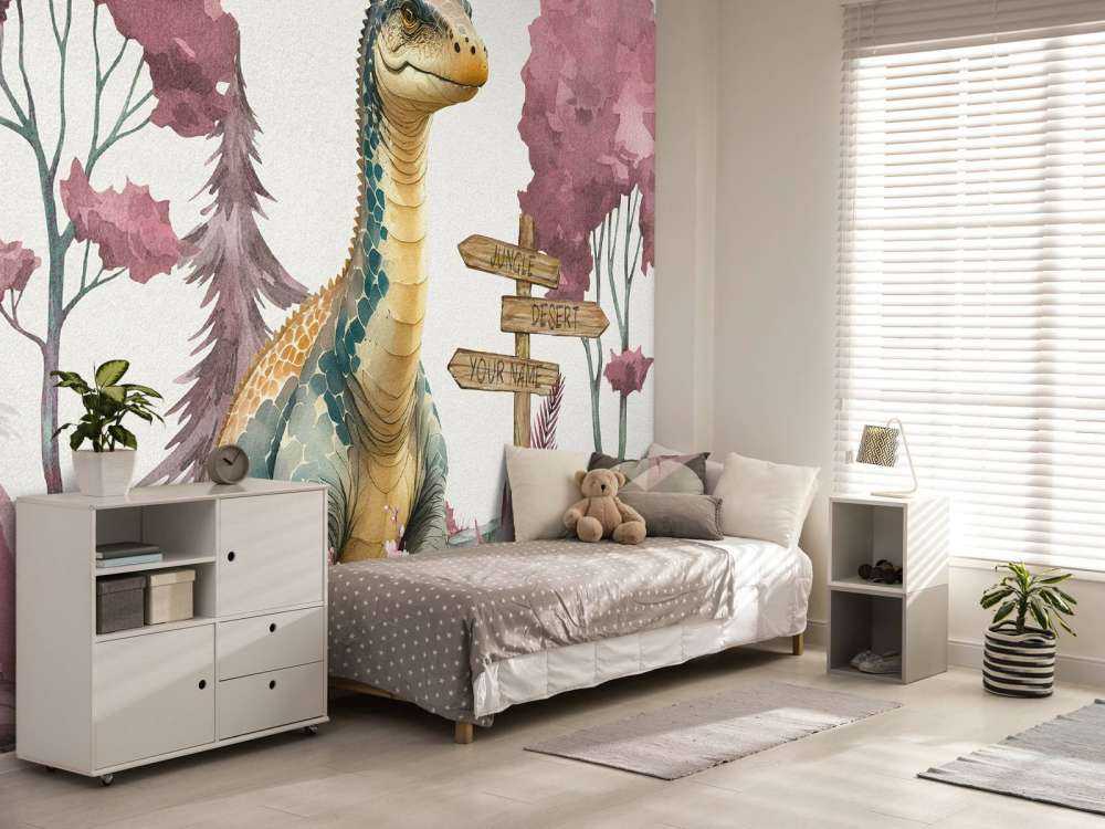 Bébé brachiosaure dans la jungle rose