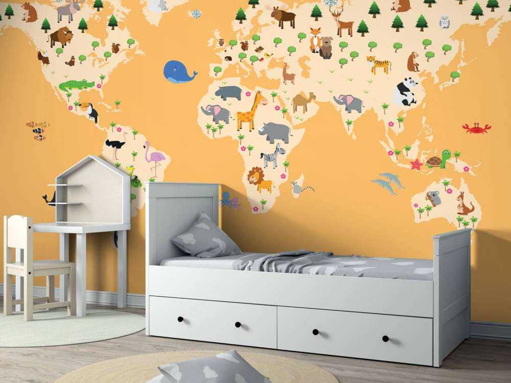 Carte du monde pour les enfants sur fond jaune