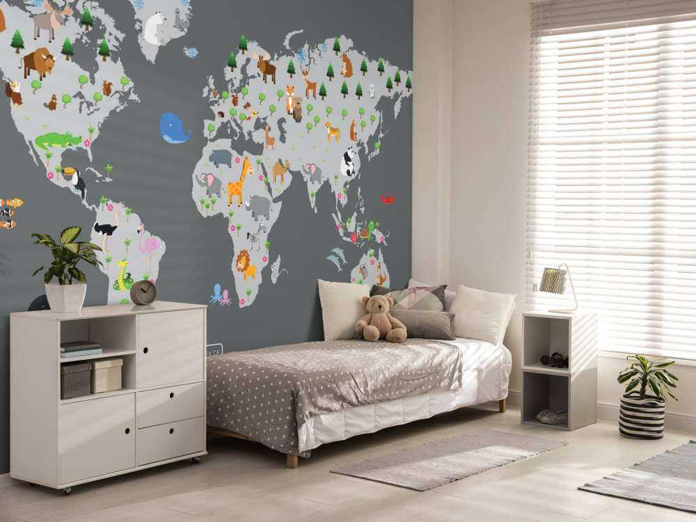 Carte du monde pour les enfants avec fond gris