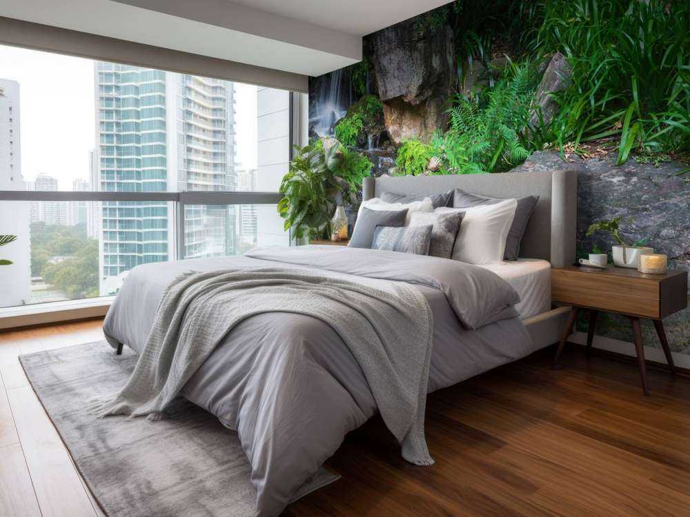 Chute d'eau avec des plantes tropicales