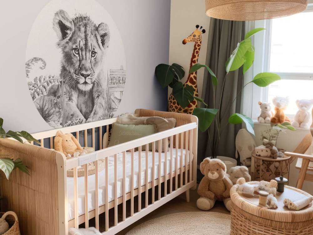 Bébé lion dans la jungle beige