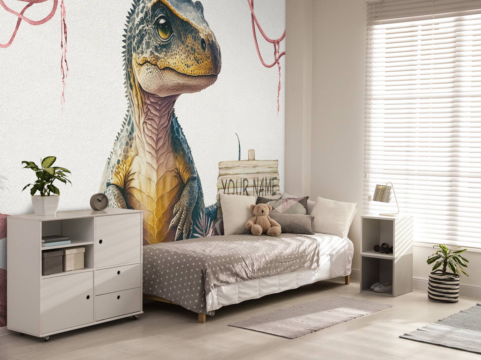 Bébé T-rex dans la jungle rose