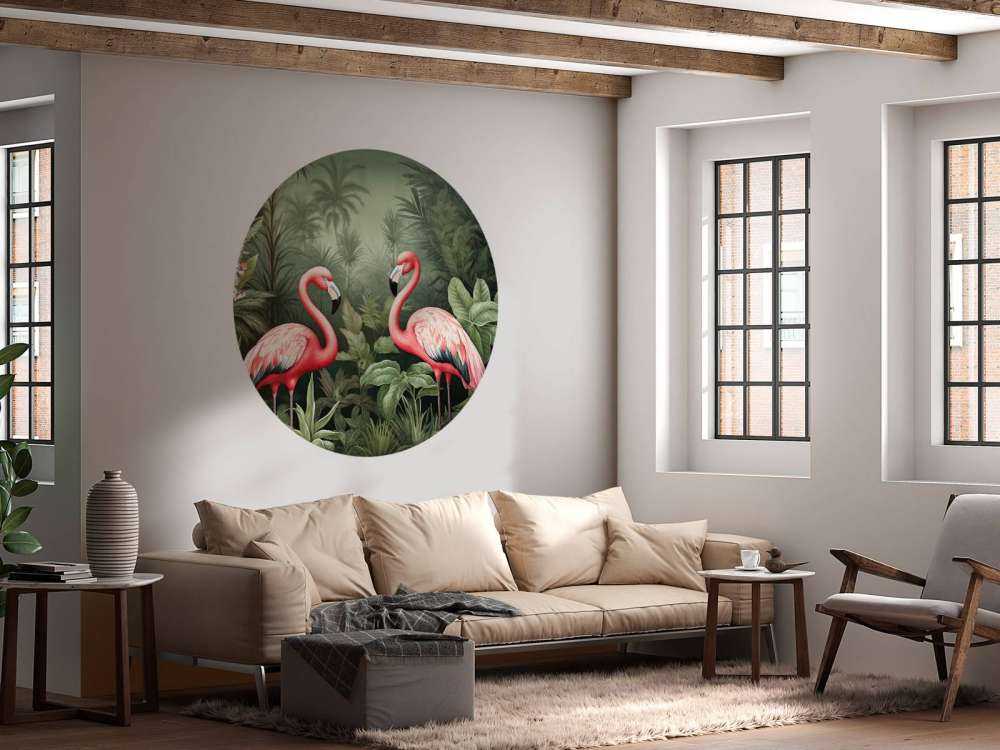 Oasis florale de flamants roses