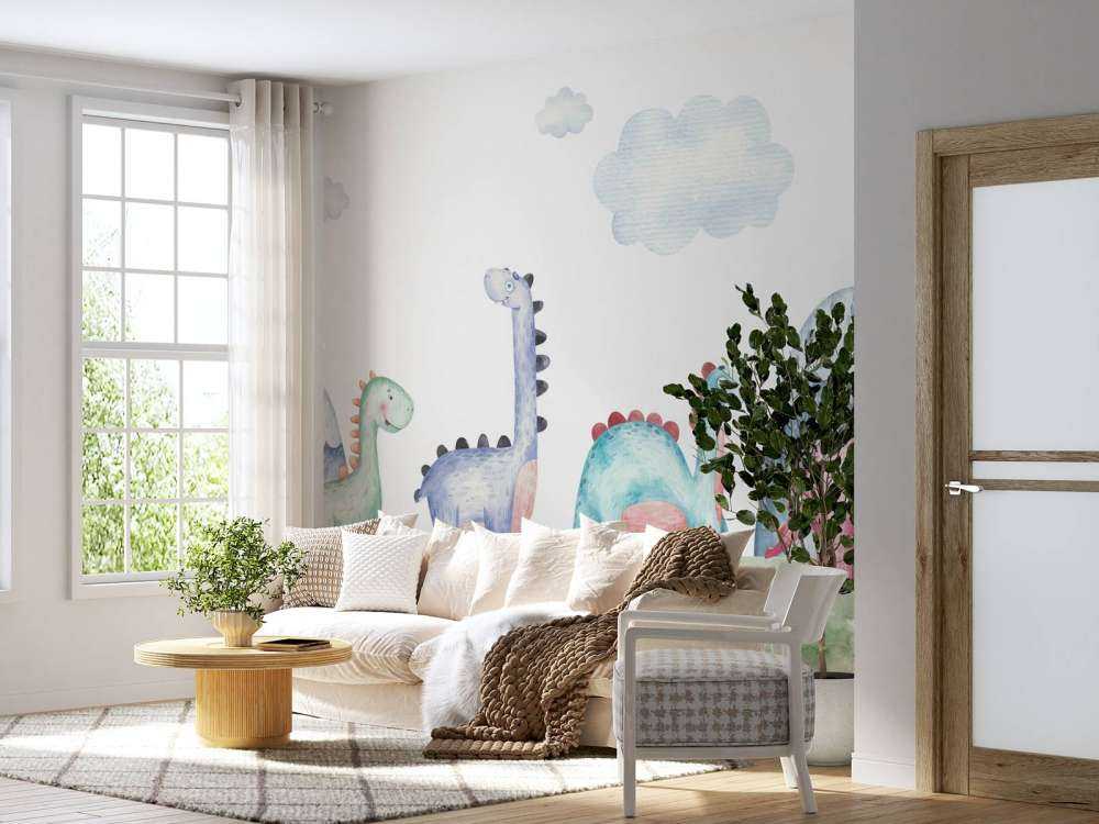 Panorama de dinosaures à l'aquarelle