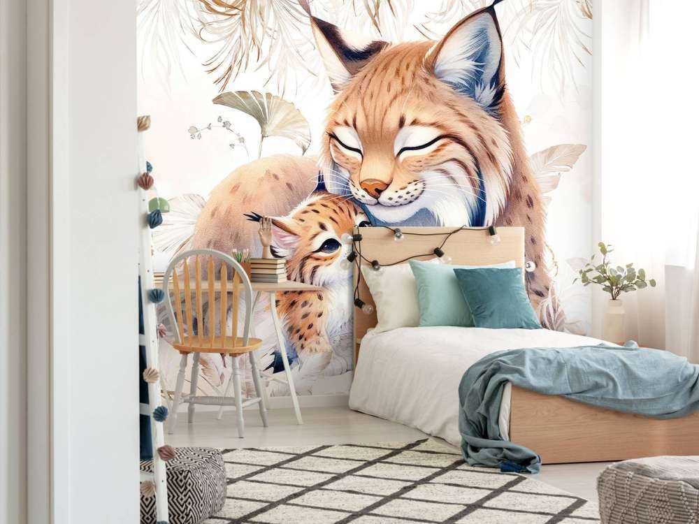 Lynx aimant avec un jeune