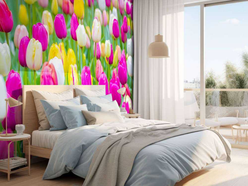 Tulipes multicolores dans un champ