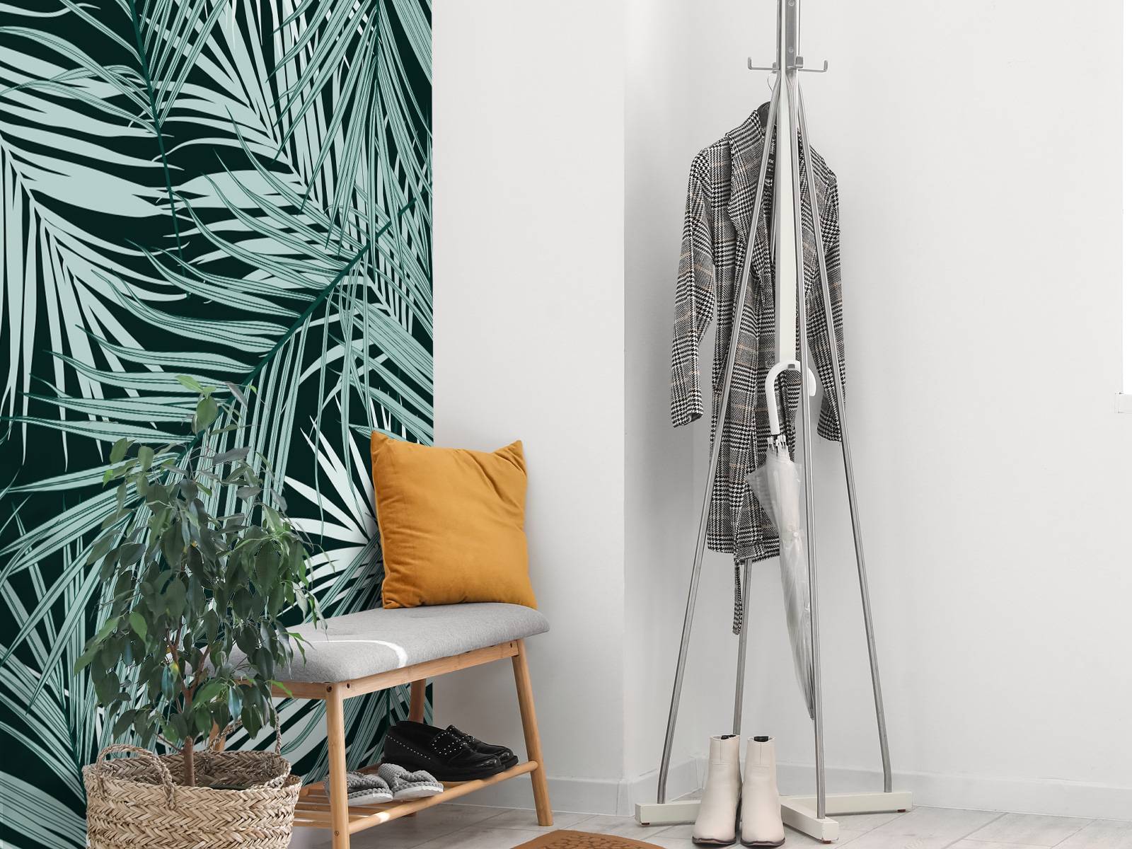 Feuilles tropicales bleu canard sur fond noir