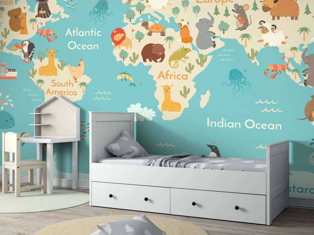 Carte du monde avec des animaux