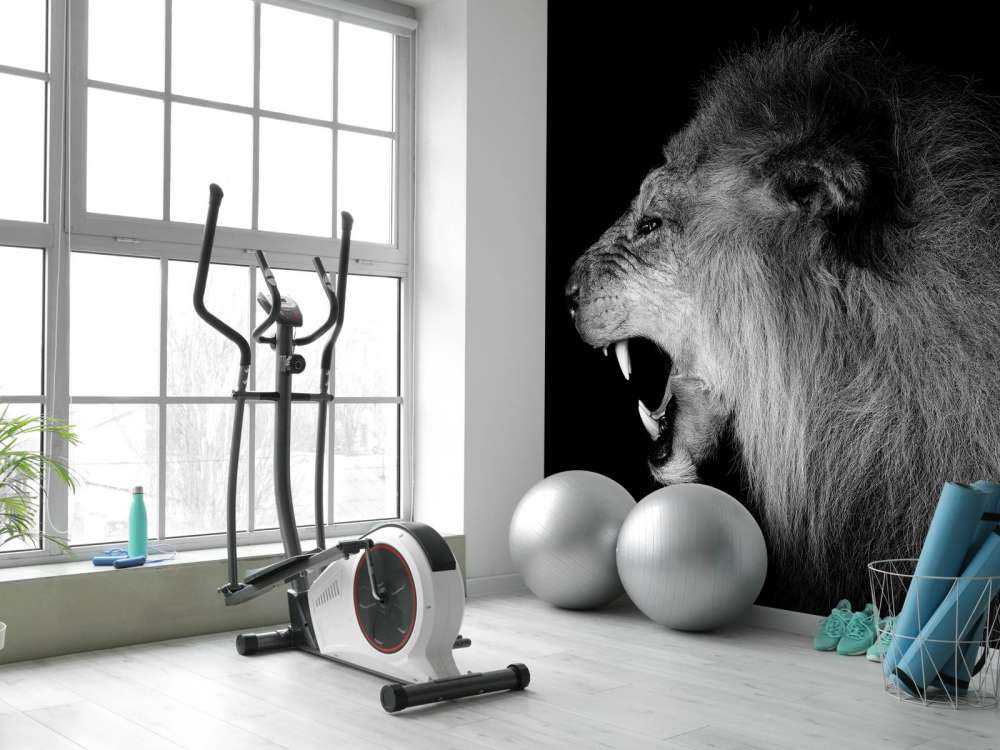 Lion rugissant noir