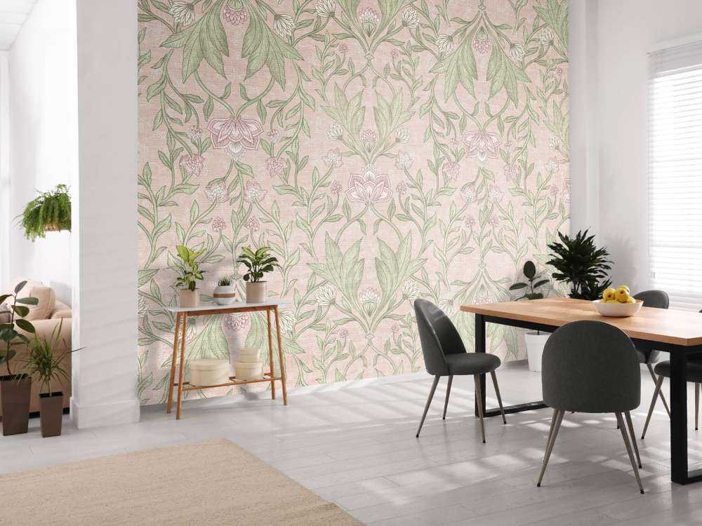 Damas floral Morris - rose pastel