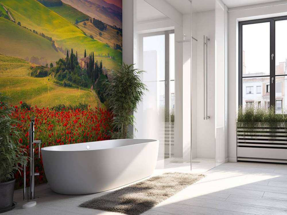 Des coquelicots rouges avec un paysage italien